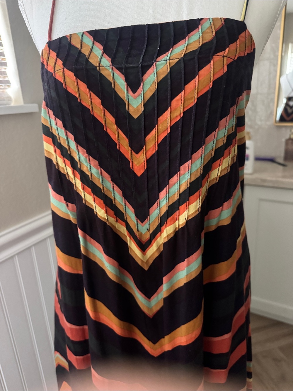 Anthropologie Black Maxi Dress with Orange, Cream & Teal Chevron Stripes - Picture 4 of 5